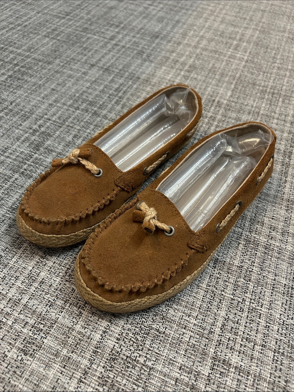 UGG Kids Chestnut Suede Moccasins with Rope Trim